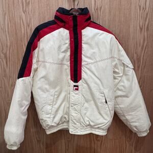 Vintage 1990s Fila Italia Jacket Red White Black Puffer Jacket Mens Large Hood